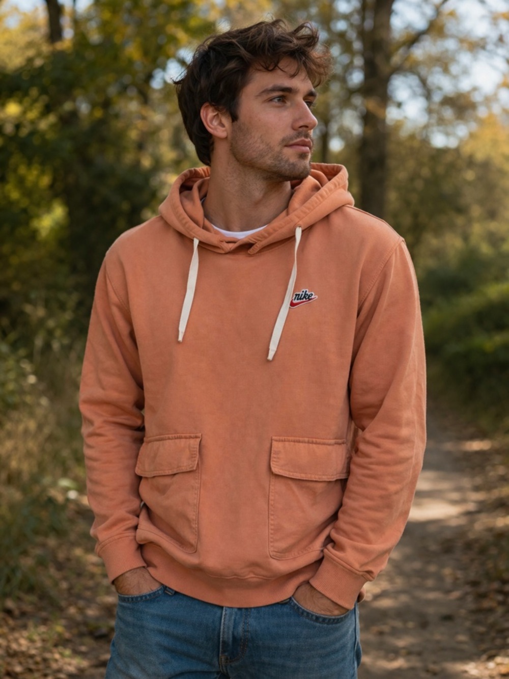 VTG Nike Men's Sportswear Essentials Heritage Orange Hooded Pullover Sweatshirt